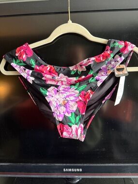 Time and Tru Black Floral Bikini Bottoms - Pink, Purple, Green